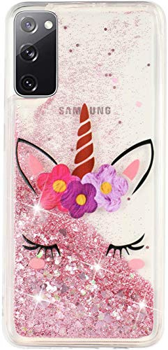 kompatibel mit Samsung Galaxy S20 FE / S20 FE 5G Hülle Glitzer Transparent Silikon Handyhülle 3D Case Motiv Schutzhülle Cover Handy Hüllen Glitter Durchsichtig Gel Stoßfest Silikonhülle - Einhorn