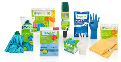 Bayeco - Pack de Limpieza para principiantes - Incluye: recambio fregona, distintos tipos de bayetas, guantes, estropajo con mango- Pack completo de limpieza