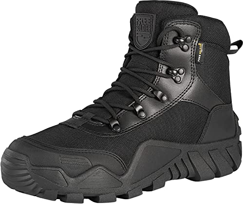 FREE SOLDIER Stivali da Uomo Stivali Tattici da Combattimento Stivali Militari all'aperto Stivali da Uomo per Trekking, Caccia, Lavoro, addestramento dell'Esercito, Combattimento (Nero, 43EU)