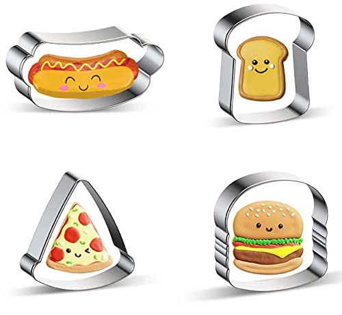 Azflyife Ausstechformen Hamburger, Toast/Brotscheiben, Hot Dog, Pizza-Ausstechformen, Backset – Keksausstecher aus Edelstahl, Metallformen, Ausstechformen für Küche, Backen, Weihnachten, kleine