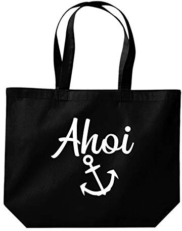 Shirtinstyle Beutel, AHOI Anker Tasche Großer Beutel, Grosse Einkaufstasche, Schwarz
