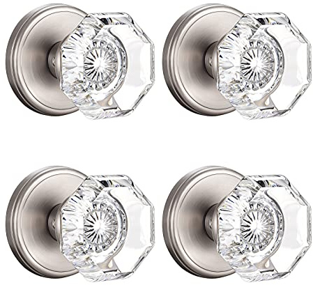 CLCTK 4 Pack Glass Dummy Door Knobs, Single Side Dummy Door Knob Set, Brushed Nickel