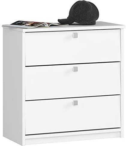 AKORD Schuhschrank mit 4 Schuhregalen und 3 Klapptüren | Schuhkipper | Schuhregal geschlossen | Schuhbank | Schuhaufbewahrung | B60 x H62 x T31 cm, Gewicht 21 kg | Farbe Weiß