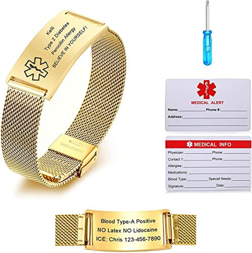 Notfallarmband Medizinisch Damen Personalisiert Uhrenarmband:VNOX Personalisiertes ID Armbänder Gravur Verstellbares Medizinischer Armband Edelstahl Männer