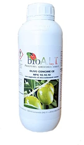 Concime Olivo bioA.L.T. Liquido con Azoto Fosforo e Potassio Fertilizzante specifico per Olivo Migliora la Crescita di Piante ornamentali in giardino o nei campi 1 litro