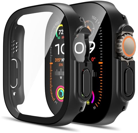 Tauri, Carcasa 2 en 1 para Apple Watch Ultra de 49 mm con protector de pantalla 9H, cobertura completa, funda protectora fina sensible al tacto para Apple Watch Ultra, color negro