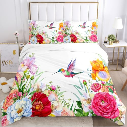 IUNTWEIE Housse de Couette 200x200 Fleurs Parure de lit avec Fermeture éclair, Douce, Confortable et Respirante (Motif Floral 4, 200 x 200 cm)
