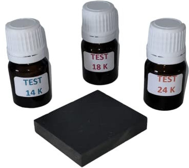 Kit 3 flaconi per spatola test gioielli tester per oro 14 K, 18 K e 24 K, pronto all'uso con pietra di tocco + istruzioni incluse