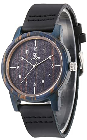LeeEv Holzuhren Uwood Serie 40 mm Unisex handgefertigte Rindslederarmband Holzarmbanduhr mit Geschenkbox