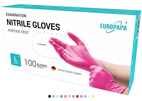 EUROPAPA® 500x Einweghandschuhe Nitrilhandschuhe puderfrei Untersuchungshandschuhe EN455 EN374 latexfrei Einmalhandschuhe Handschuhe in Gr. S, M, L & XL verfügbar (Rosa, L)