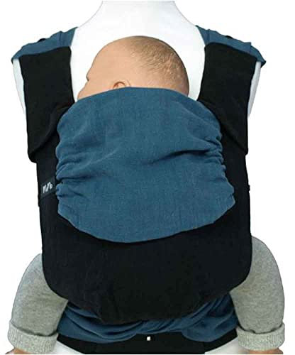 MamaMotion MaMo Babytrage – gefächerte Träger – Halfbuckle Tragehilfe – für Neugeborene ab Geburt von 50 – 86 cm - ergonomische Sitzhaltung –Bauchtrage –Hüfttrage -Rückentrage (M 306 Schwarz-Petrol)