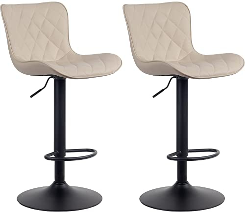 CLP 2er Set Barhocker Emma - Höhenverstellbare Barstühle - 360° Drehstühle Mit Rückenlehne Für Küche Und Bistro, Farbe:Creme, Material:Kunstleder