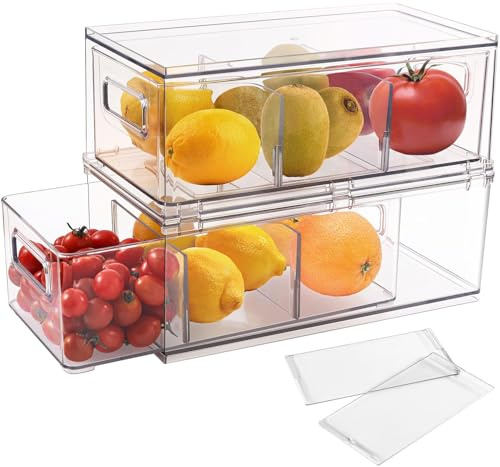 shopwithgreen Kühlschrank-Organizer mit ausziehbarer Schublade, ausziehbar, transparent, Kühlschrank-Schubladen-Organizer mit Griff, Kunststoff, Küche, Speisekammer, Aufbewahrungsbehälter, 2 Stück,