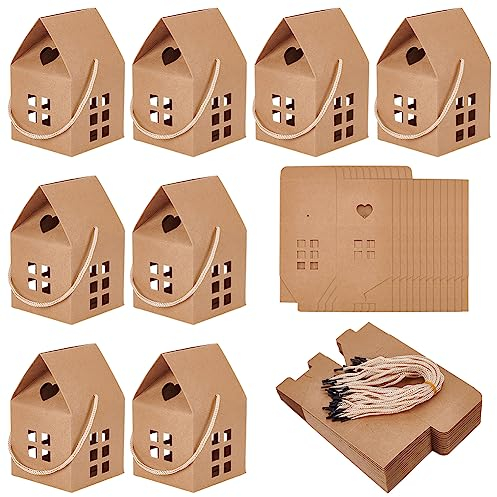 BENECREAT 30 Stück Hausförmige Geschenkboxen, 7.5x8x7.5cm Log Kraftpapier Pralinenschachtel Karton Leckerlibeutel Für Hochzeit, Babyparty, Geburtstagsfeier