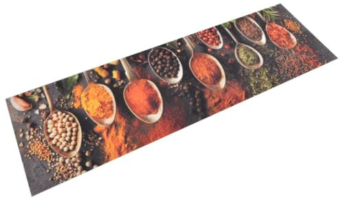 vidaXL Küchenteppich, Küchenläufer rutschfest Waschbar, Teppich Läufer für Küche, Teppichläufer Maschinenwaschbar, Löffel & Gewürze 45x150cm Samt