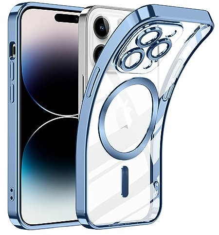 TUUTPU Cover Magnetica per iPhone 14 Pro Max, Custodia Comaptibile con Magsafe Trasparente Antiurto Protezione Copertura della fotocamera Non ingiallente Sottile Silicone Telefono Clear Case, Blu