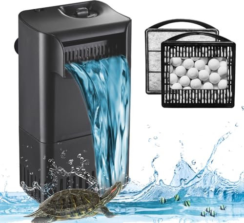 TARARIUM Turtle Tank Filter Low Water Aquarium Filter Power Adjustable 10-30 Gall. 222GPH Small Internal Filter 3-stufige Wasserfall Bio-Filtration für Süßwasser Salzwasser Fisch Tank Reptilien
