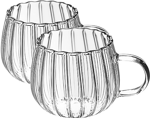NUOBESTY Clear 2pcs 350ml Glass Coffee Cups with Handle - Tea, Milk, Latte, Espresso, Cappuccino Mugs