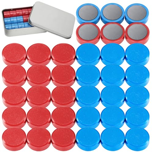 Wukong 36 Pack Round Fridge Magnets, Blue+Red Strong Whiteboard Magnets for Office, Pin Board, Notice Boards, Planning Boards, School, Postcard with Iron Box Ø 20 mm, 8mm Thick