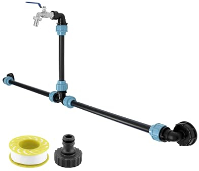 QWORK® Conector de Tanque IBC, Juegos de conexión IBC, para 2 Tanques IBC uno al Lado del Otro, Grifo de Cuello de Cisne de 3/4, Accesorios para Tanque de Agua