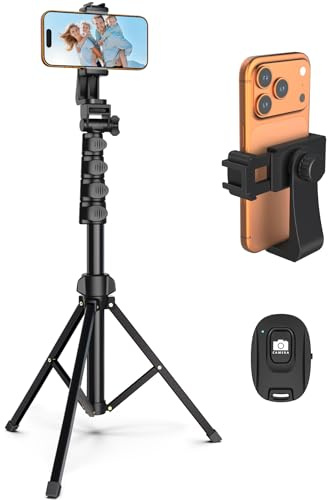 Liphisy 64” Tripod for Cell Phone & Camera, Phone Tripod with Remote and Phone Holder, Sturdy & Stable Height Adjustable Multi-Angle Shot Selfie Stick Tripod for Video Recording