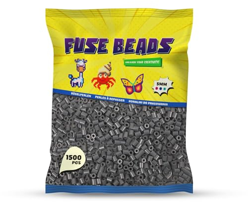 Benny Beads Bügelperlen 1500 Stück, Midi-Größe 5mm, Kreatives Bastelzubehör DIY Fuse Beads (Dunkelgrau)