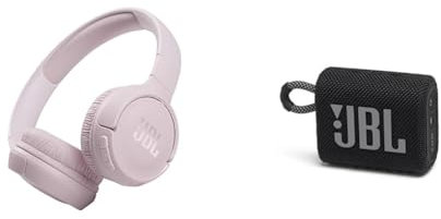 JBL Tune 510BT – Bluetooth Over-Ear Kopfhörer in Rosa – Faltbare Headphones mit Freisprechfunktion – Kompatibel mit Sprachassistenten & GO 3 kleine Bluetooth Box in Schwarz – Wasserfester