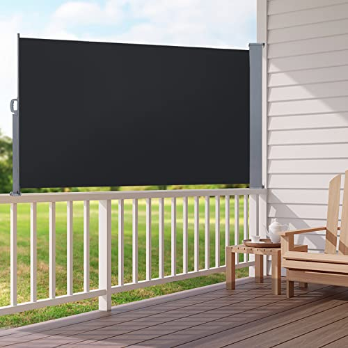 Jiubiaz Balkon Sichtschutz Ausziehbar Seitenrollo, 140x300cm Seitenmarkise mit Griff, Sonnenschutz Windschutz Blickdicht Markise, für Balkon und Terrasse, Anthrazit