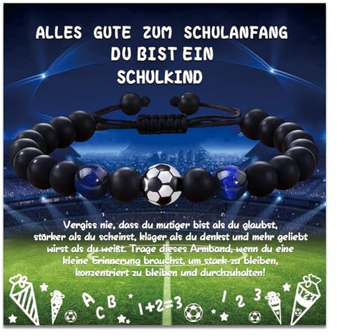 Fussball Armband Schulkind 2025 Junge mit Karte Einschulung und Geschenkbox,Schultüte Füllung Junge,Geschenk Einschulung Junge Inhalt Schultüte Junge,Ideen Füllung Schultüte Jungen Fussball Geschenke