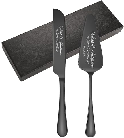 kodinsiivous Tortenheber inkl. Tortenmesser im Set,Personalisiertes Hochzeitstortenmesser- und Servierset mit Gravur,Tortenschneider und Tortenheber, perfekt für Hochzeit,Geburtstag,Party(Schwarz)