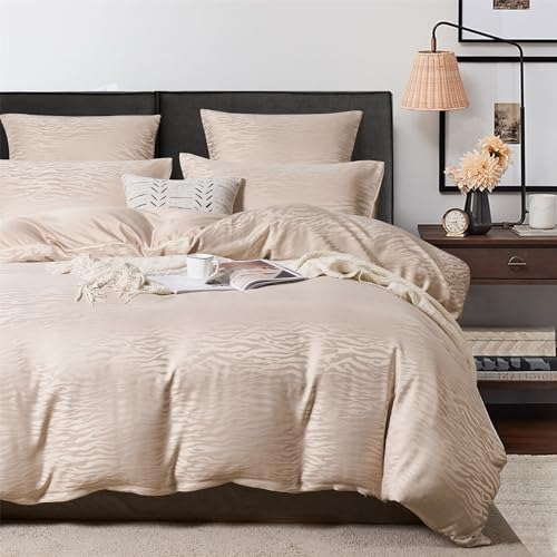 Bettwäsche Satin 135x200 Gold Seide Bettbezug Set 2Teilig Glatt Glänzend Wendebettwäsche Jacquard Blätter Blumenmuster Stickerei Bettwäschegarnitur Einzelbett mit Reissverschluss und1Kissenbezüge80x80