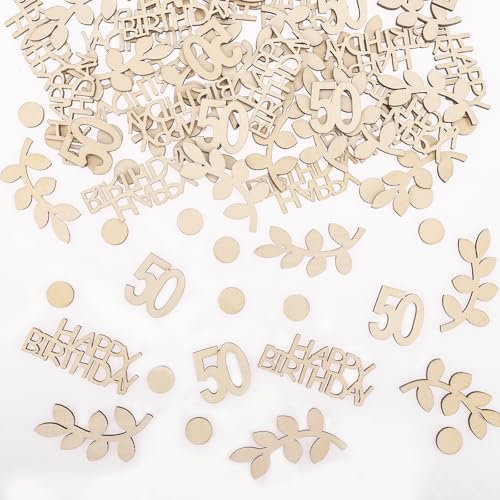 GoldRock Holz Konfetti 50 Geburtstag Deko Groß 1,5cm-6,3cm, 100 Stk Tischdeko 50 Geburtstag Frau Mann,Deko 50 Geburtstage Frau Konfetti,50. Geburtstage Deko,Geburtstagsdeko Streudeko 50. Geburtstags