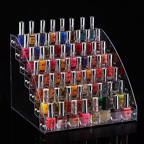 BGHEWRT Acrylic 6/7 Layers Clear Nail Polish Rack, Nail Polish Storage Organizers and Storage Box, Large Capacity, Clear Paint Bottles Holder and Essential Oil Organizer