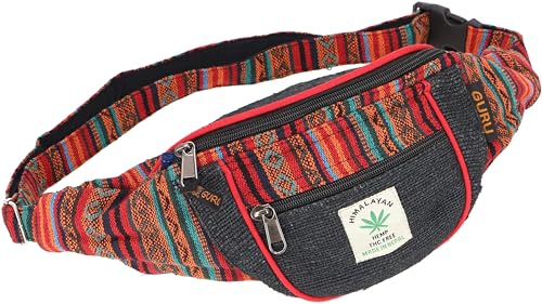 GURU SHOP Praktische Hanf Gürteltasche, Crossbag, Ethno Bauchtasche, Crossbody Tasche - Rot/schwarz, Unisex - Erwachsene, Baumwolle, 15x20x8 cm