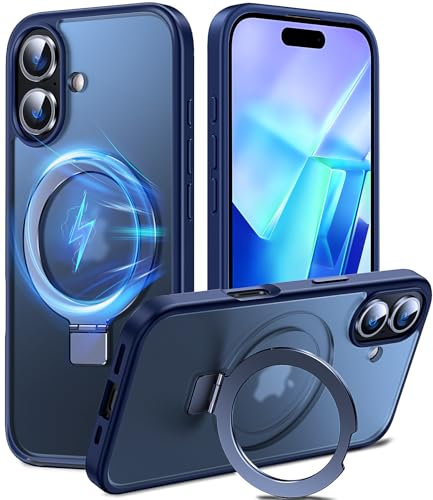 Chicfun 3-in-1 [Magnetic+KickStand+Ring Holder] for iPhone 16 Case with Stand Ring Holder,Compatible with MagSafe, Military Shockproof Protective Kickstand Phone Case iPhone 16 Cover Matte Blue