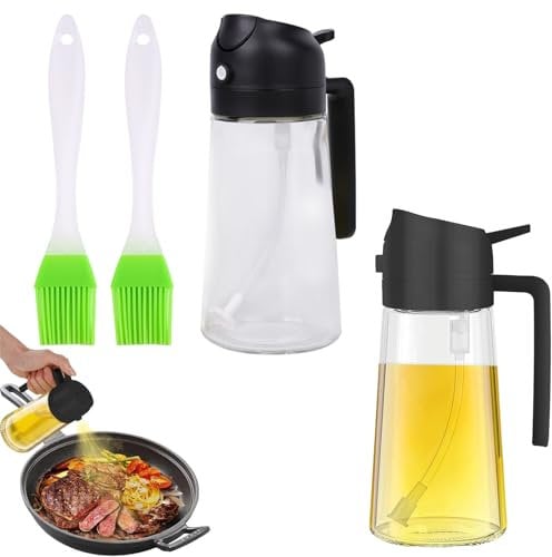 4Pcs Oil Dispenser and Brushes Set, 2 in 1 Spray Bottle, Sprayer for Olive Oil, Handheld Mist Maker for Cooking