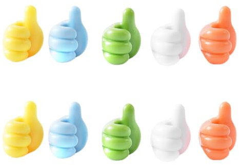 10 Stück Thumbhooks Kreativer Kabelhalter Hand Selbstklebend Finger Hook Mini Daumen Hoch Halter Silikon Daumenhaken Wandhaken für Schreibtisch, Nachttisch, Ladekabeln, HDMI, USB, Audiokabel, Weiß