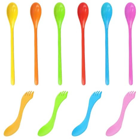 Cuillères À Café À Long Manche 6 Pièces, Fourchettes Multifonctions 4 Pièces, Cuillères Longues, Grandes Cuillères En Plastique, Longues Cuillères À Glace, Longues Cuillères À Latte En Plastique