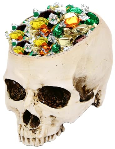 Cuenco de dulces de Halloween, decoración de Halloween, cráneos, cráneos, macetero, cuenco de dulces, decoración de Halloween, decoración de Halloween, decoración para Halloween, casa, flores, plantas