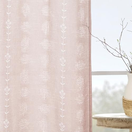 Lino Rosa Tende per cameretta dei bambini, rosa chiaro, con motivo floreale, stile shabby chic, con nucleo in lino rosa chiaro e bianco, per camera delle ragazze