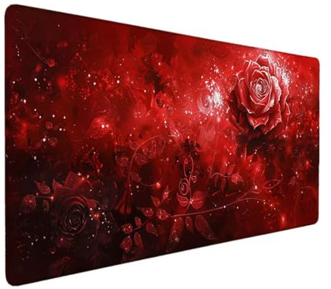 Tapis de Souris de Gaming XL, 1200 x 600 x 3mm, Antidérapant, pour Ordinateur de Jeu, (Rouge Fleur) Tapis de Souris Ergonomique, Tapis de Souris XXL Gamer et sous Main Bureau Tapis de Souris XL D-06