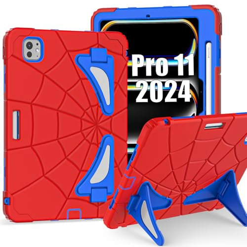 Kezigud Stoßfeste Schutzhülle für iPad Pro 27,9 cm (11 Zoll) M4 2024, iPad Pro 11 5. Generation, niedlich, robustes Silikon + Polycarbonat, mit Stifthalter und Ständer, für Kinder, Jungen, Apple iPad