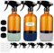 ZENOWICK 3 Pack/16 Oz Glass Spray Bottles, Refillable Empty Containers with Silicone Sleeve, Upgraded Adjustable Nozzle Spray Bottle Sets for Cleaning, Essential Oils, Hair (Amber)