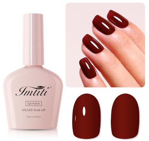 Imtiti Gel Nail Polish - Burgundy Red Gel Polish, LED UV Soak Off, DIY Nail Art Starter Kit for Women & Girls - 10ML