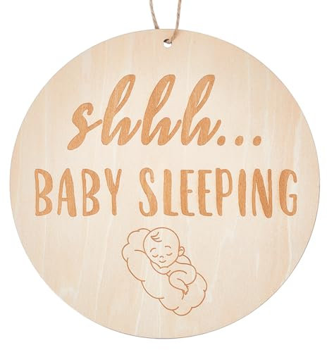 CREATCABIN Panneau Sommeil Bébé Chut Décoration Porte D'Entrée Panneau Bois Suspendre Décoration Porte Rustique avec Corde Chanvre Cintre Rond Plat Bois Décoration Murale pour Chambre D'Enfant 18x18cm