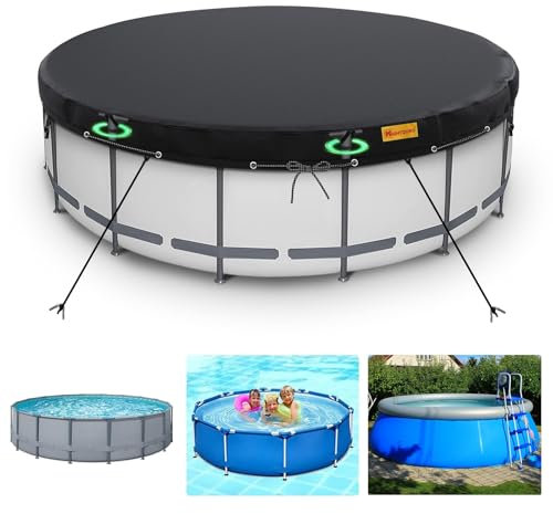HIGHTQURO 10Ft Round Pool Cover,Heavy Duty Waterproof Round Pool Covers for Above Ground Pools with Ground Nails and Windproof Ropes,Increase Stability&Tear-Resistant, Waterproof and Dustproof, Black