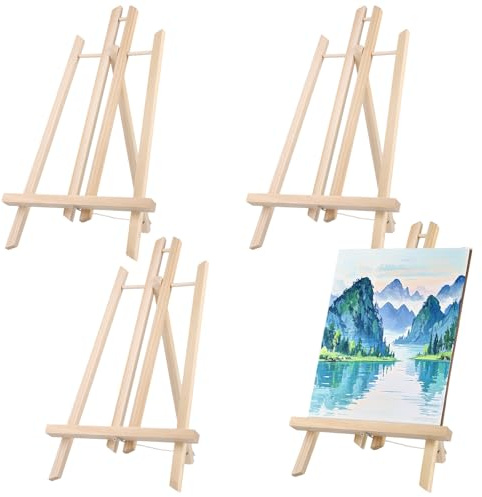 MUKSUET 4 PCS 40cm/16 Inch Tabletop Display Easel, Table Easels for Painting, Adjustable Wooden Tabletop Easel Stand, Wooden Easel for Displaying Paintings, Drawings, Framed Photos, Signs, Canvas