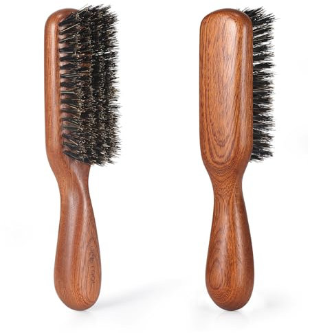 BESTOOL Cepillo para el pelo, cepillo de cerdas de jabalí para cabello fino y fino, cepillo para barba para el cuidado diario de la barba, cepillo para hombre con mango de madera de sapeli