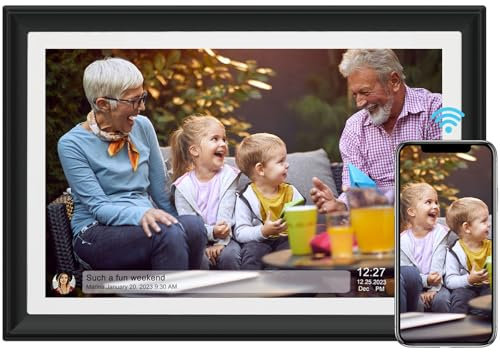 Marco de Fotos Digital con Pantalla táctil IPS HD de 32 GB de 10,1 Pulgadas, envío de Fotos o vídeos a través de la aplicación o Correo electrónico, Soporte para Unidad USB/Tarjeta SD para Ampliar el