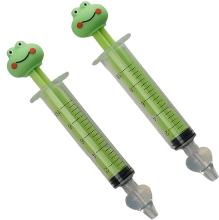 Thermobaby - Lot de 2 Seringues Nasales Bébé - Pipette Nez Bébé - Nettoyage Efficace - Réutilisable - Format Ludique - Embout Souple en Silicone sans BPA - 10 ml - Grenouille